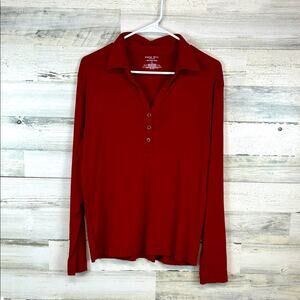 Kate Hill Supima Cotton Long Sleeve Collared Ribbed Knit Womens Shirt Size Large